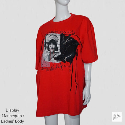 Kanji Printed Chef-Nurse Design Oversized Red T-Shirt