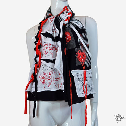 Face No.005 | Fabric Art  グレイｘ黒デザイン-黒スカーフ