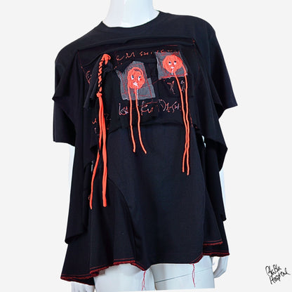 Face No.006 |編まない赤毛糸のやつら- 黒変形Tシャツ