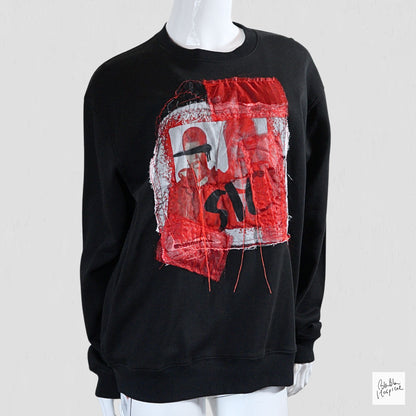 Printed Patch Black Sweatshirt Long Sleeve