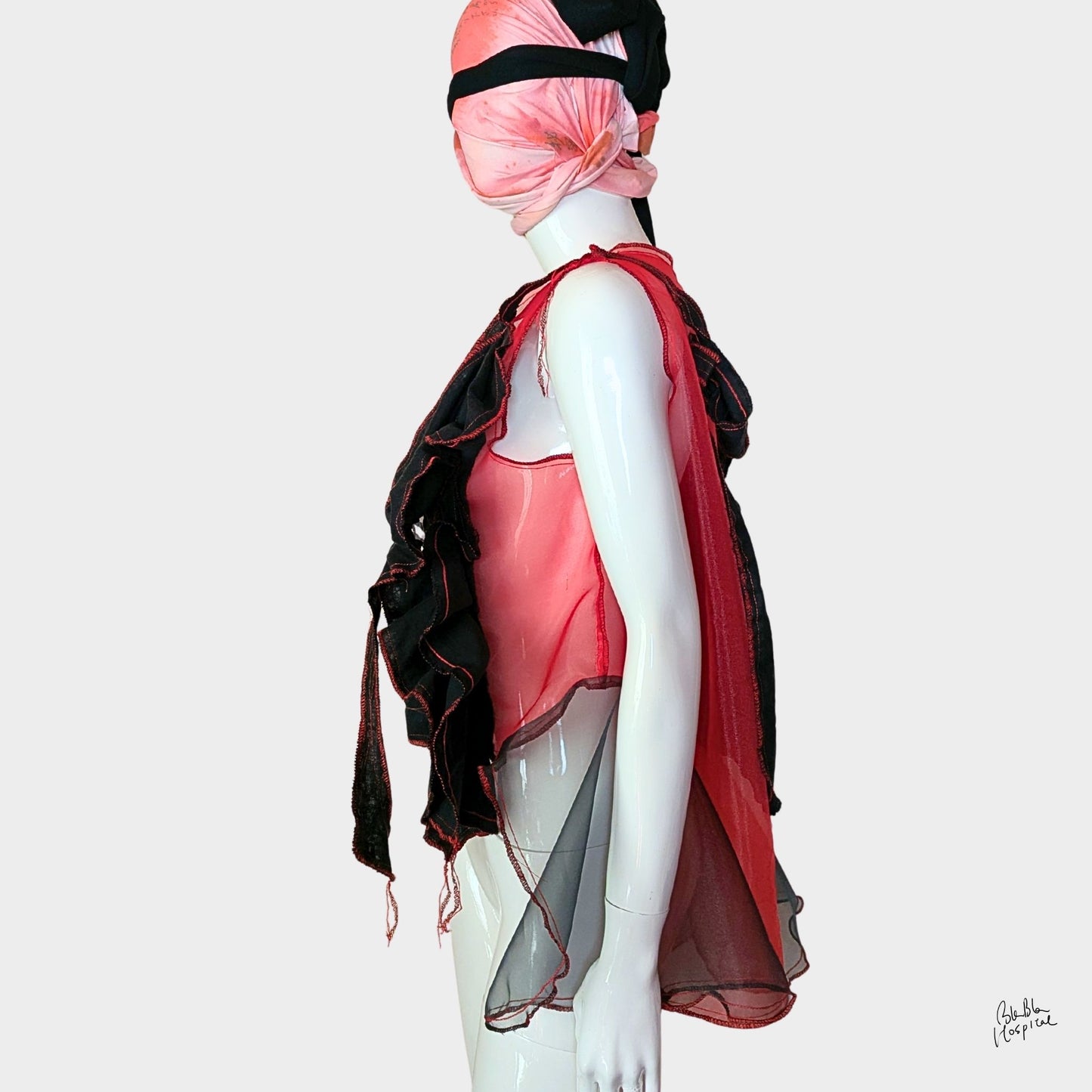 Red Air - No.03 |黒ガーゼ直感フリル オーガンジートップス –レイヤー重ね着用