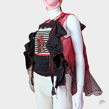 Red Air - No.03 |黒ガーゼ直感フリル オーガンジートップス –レイヤー重ね着用