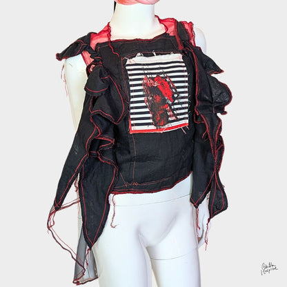 Red Air - No.03 |黒ガーゼ直感フリル オーガンジートップス –レイヤー重ね着用