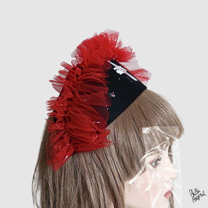 Red tulle frill – Black Nurse Cap