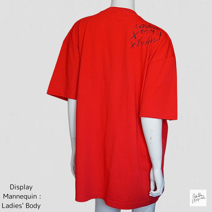 Kanji Printed Chef-Nurse Design Oversized Red T-Shirt