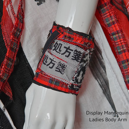 Tartan Check x Knit Patch Punk Bracelet The  Blabla-Patient Wristband  Collection -Wide