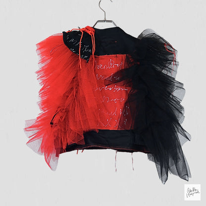 Black Sleeveless Top – Instinctive Red and Black Tulle Ruffle