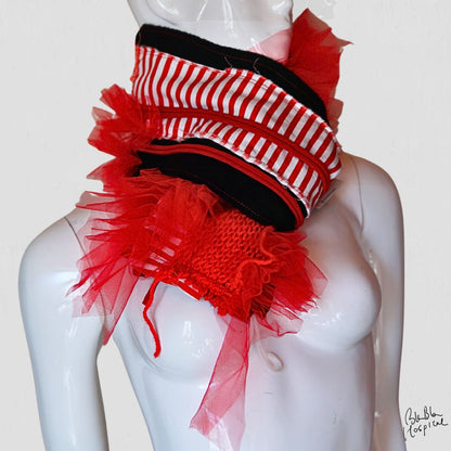 Red and White Stripes with Improvisational Frills Design Scarf