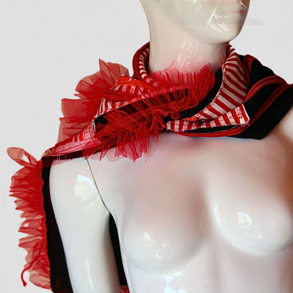 Red and White Stripes with Improvisational Frills Design Scarf