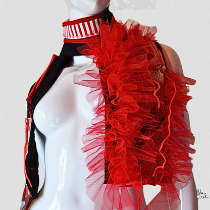 Red and White Stripes with Improvisational Frills Design Scarf