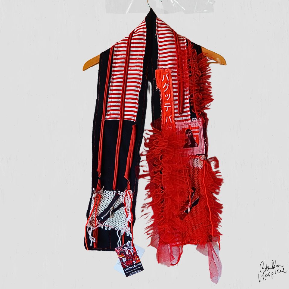 Red and White Stripes with Improvisational Frills Design Scarf