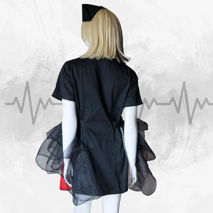NEU! Schwarzes Gothic-Krankenschwesterkleid mit weißer Kreuzfarbe