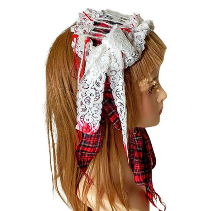 Blalita Lace x tartan design Headdress