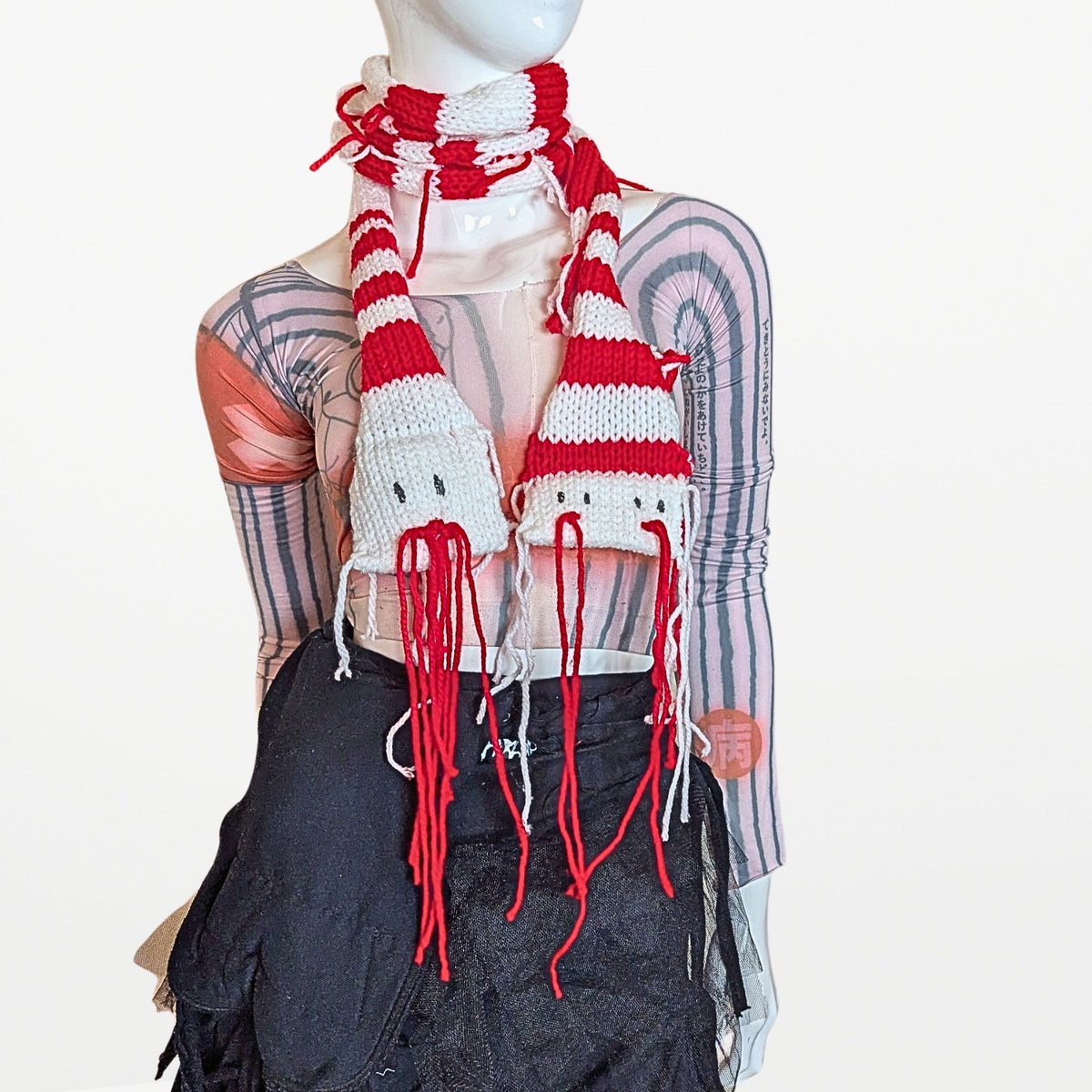 2 WAY SNAKE  – Narrow Scarf  Red and White
