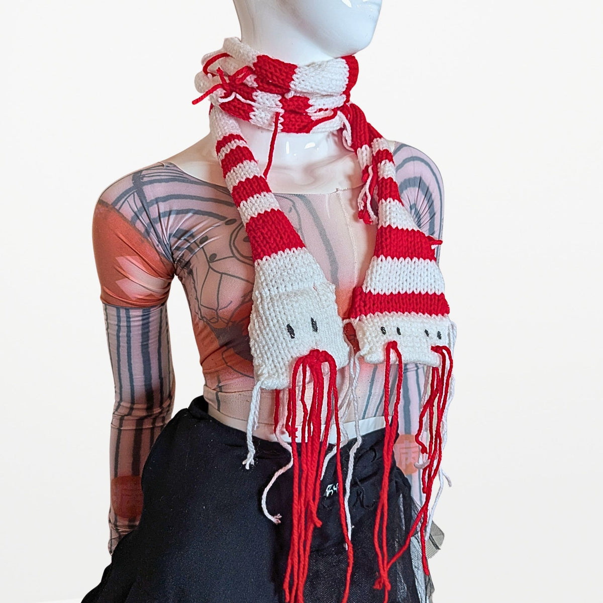 2 WAY SNAKE  – Narrow Scarf  Red and White