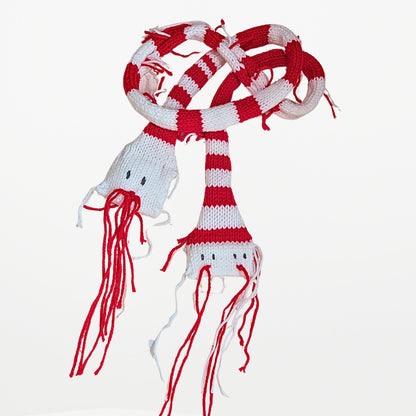 2 WAY SNAKE  – Narrow Scarf  Red and White