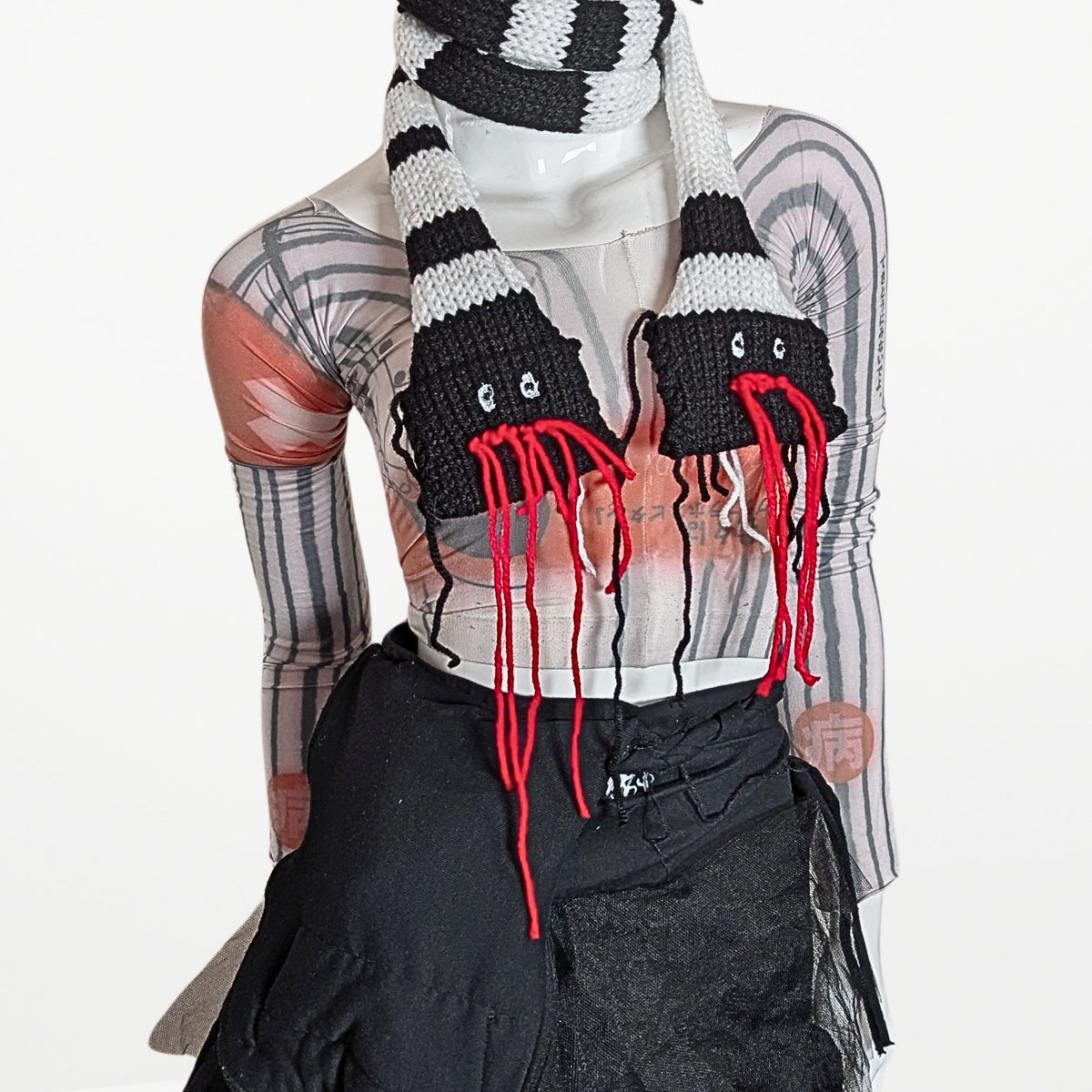 2 WAY SNAKE  – Narrow Scarf Black and White