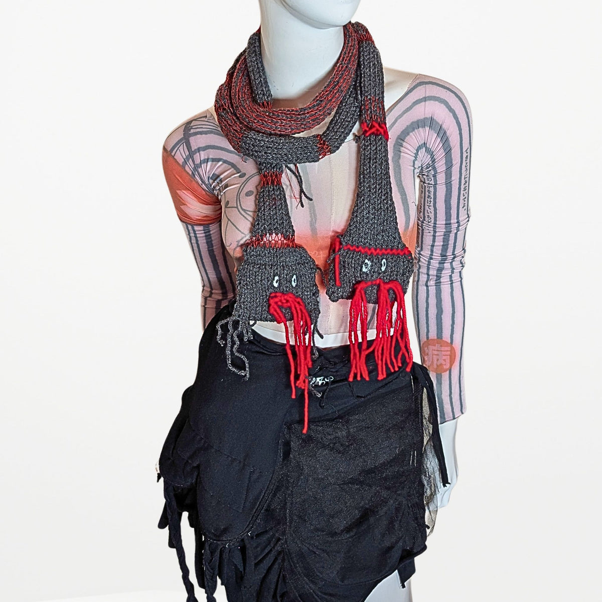 2 WAY SNAKE  – Narrow Scarf　Grey