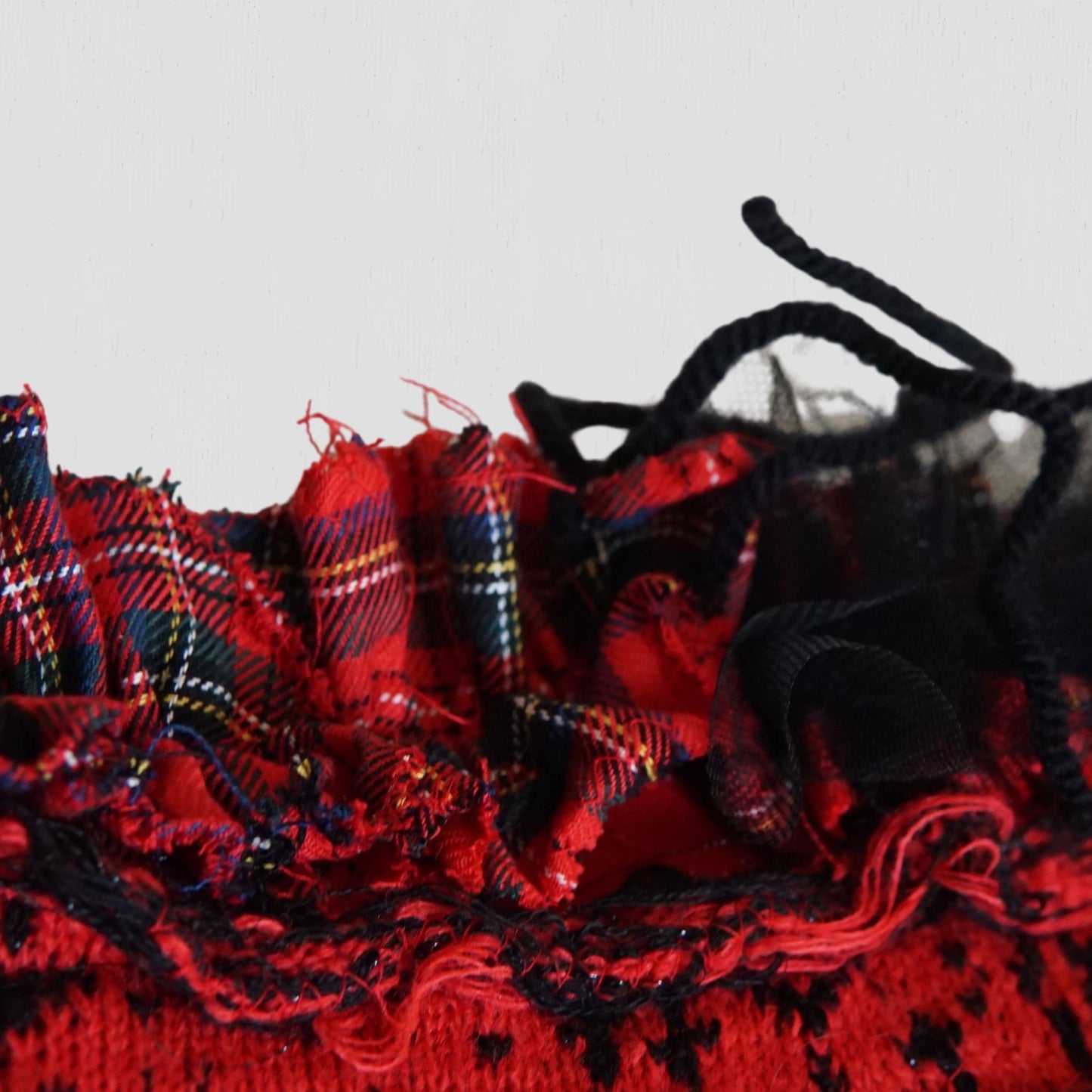 Red Tartan & Knit Headdress