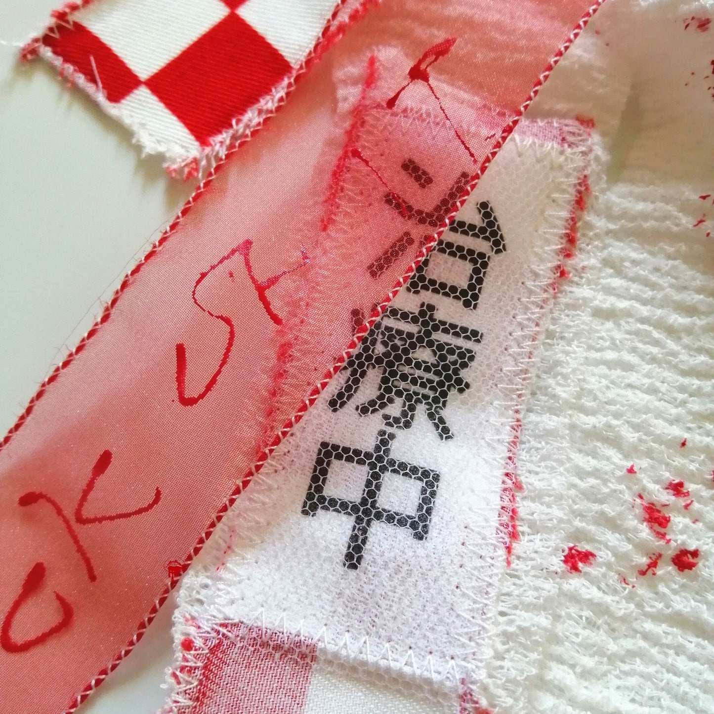 Red and White Bandage Ribbon Hair Ties Yamikawa J Fashion Sweet Sickness Style / Set of Two