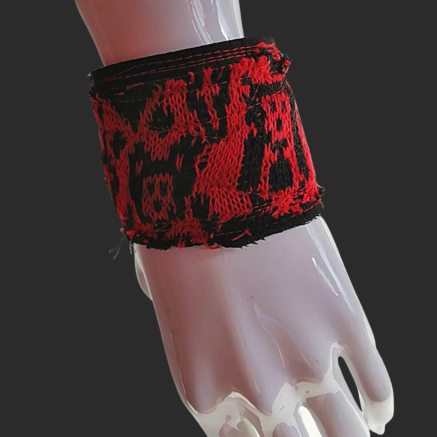 Blabla Patient wristband Tokyo punk 2023! Original Knitted design Black and Red wristband　FACES