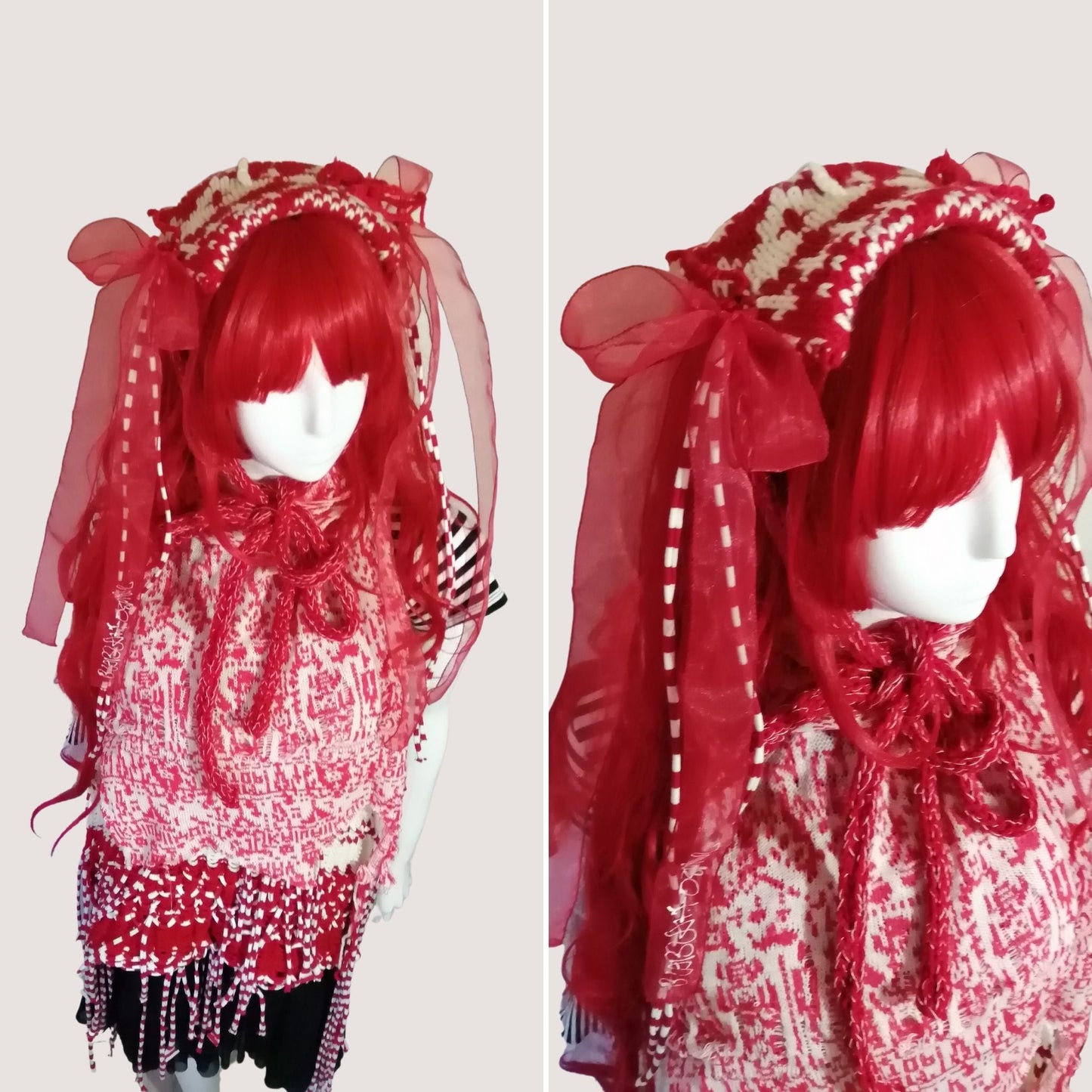 Tokyo Punk J-fashion  Lolita  Headdress Handmade Red and White