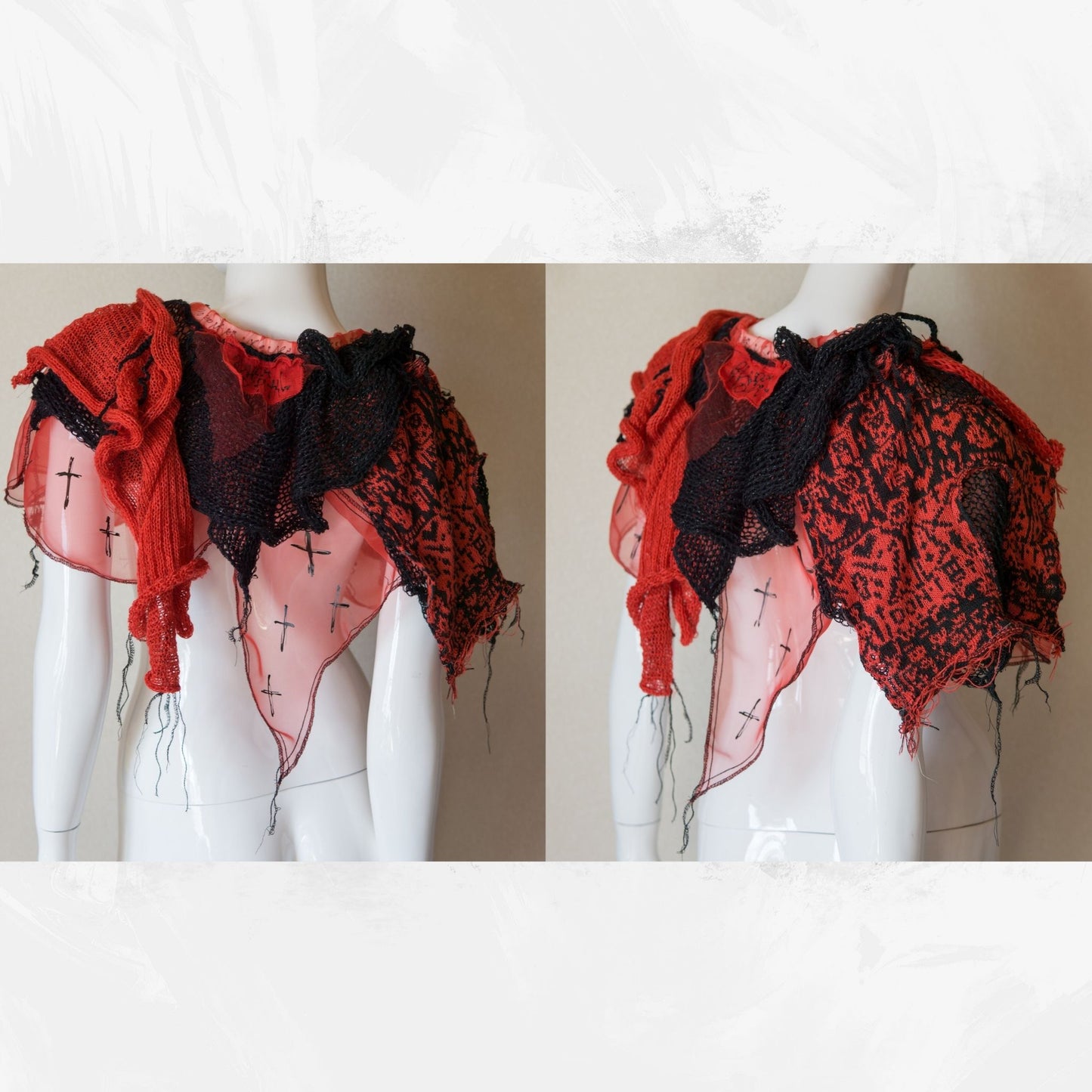 Blablahospital Original Punk Knit Desgin Red  See-through Pullover Collar/Cape