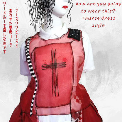 Tokyo Gothic Punk Handmade Cross Paint Sleeveless  Pullover Top　