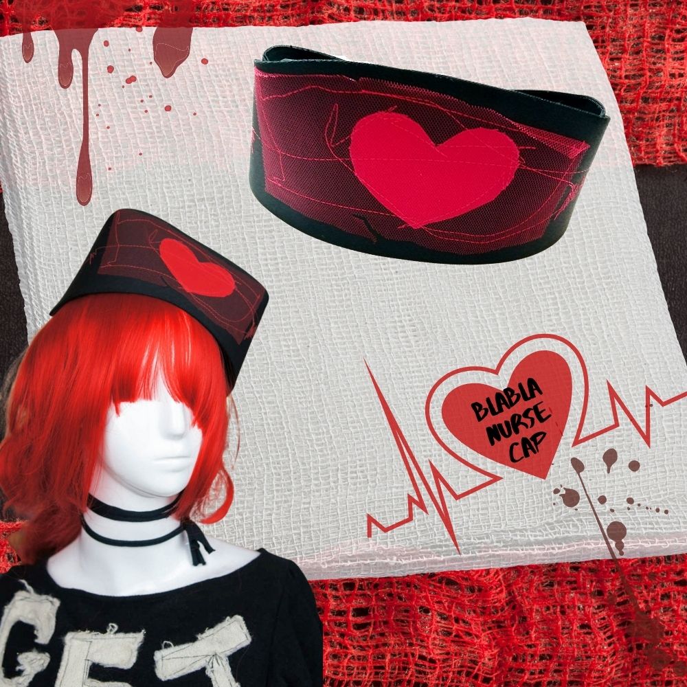 Red heart Black Nurse Cap Medical Gothic Punk J-Fashion